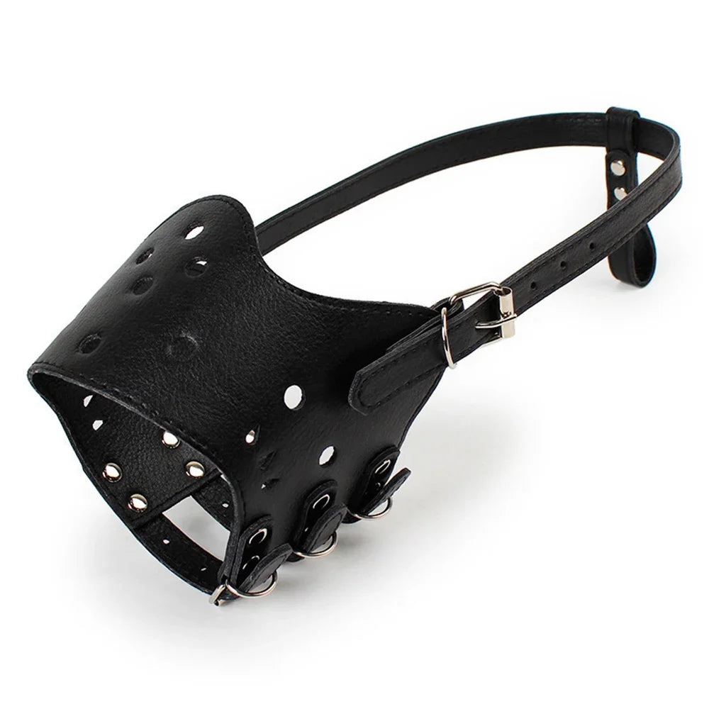 Anti Barking Dog Muzzle Adjustable PU Leather Pet Mouth Shield