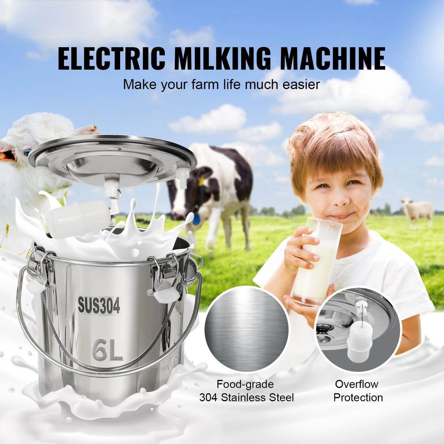 SucceBuy Goat Milking Machine Stainless Steel Automatic Pulsation