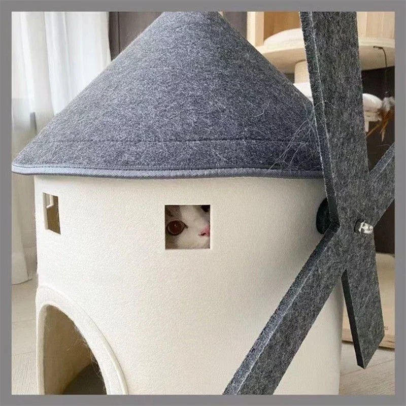 NONECN Windmill Cat House Bed Tower Enclosed Cat Home