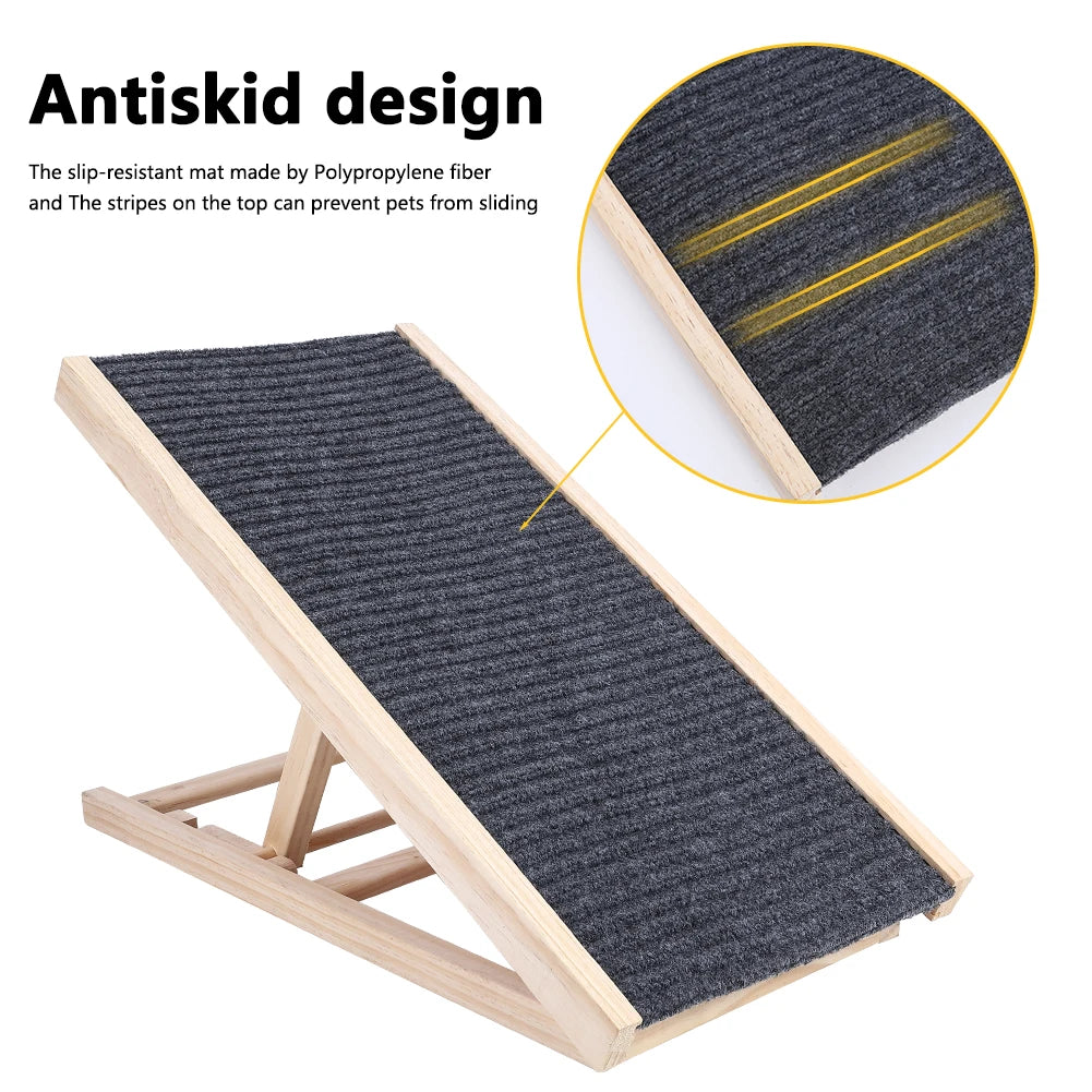 TWISTER.CK Pet Dog Ramp Ladder Natural Pine Wood Folding Adjustable Two Height