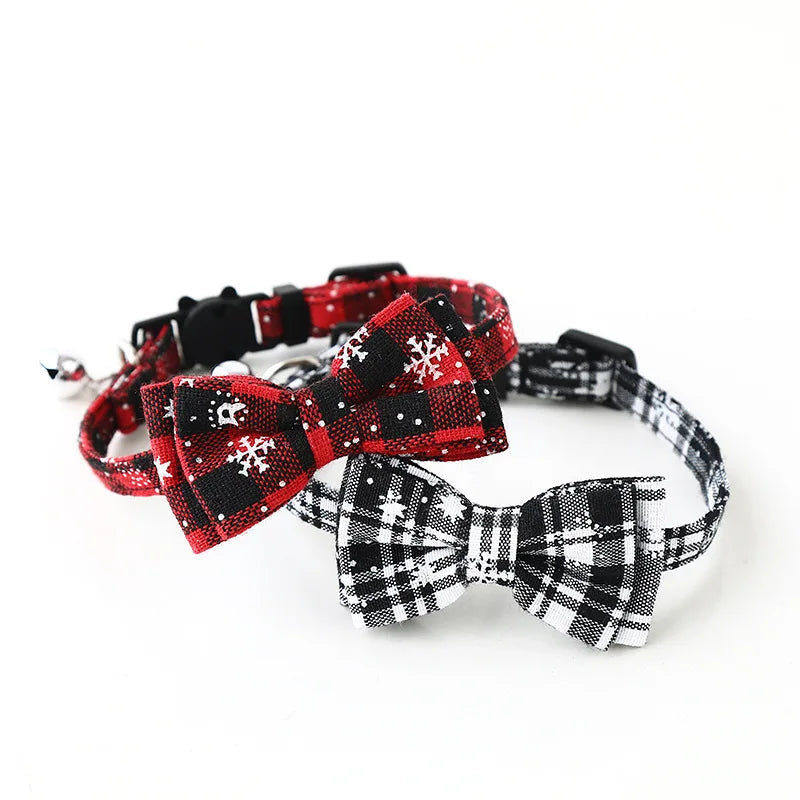 NONECN Christmas Bowknot Cat and Small Dog Collar With Bell