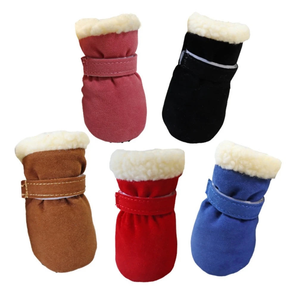NONECN Plush Dog Boots 4 Pack Warm Anti Slip Shoes