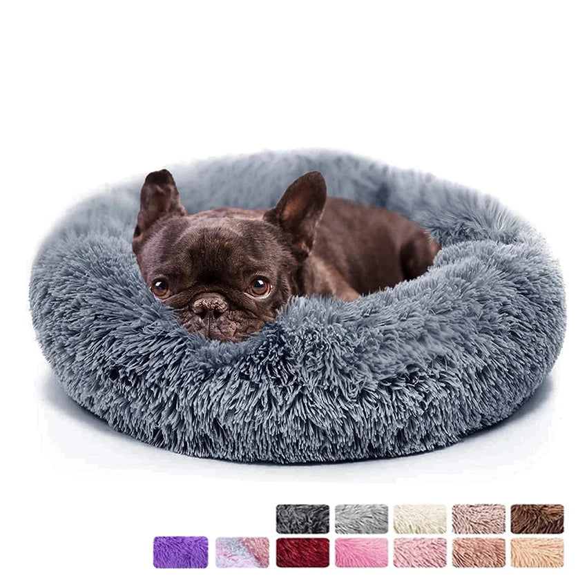 Donut Dog Bed Warm Soft Plush Calming Pet Bed