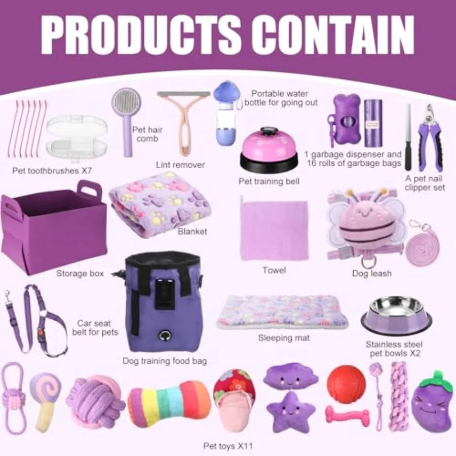 50 Pcs Puppy Supplies Starter Kit for Small Dogs Puppy Essentials Includes Leash Bowls Teeth Brushes Water Bottle and More Acce
