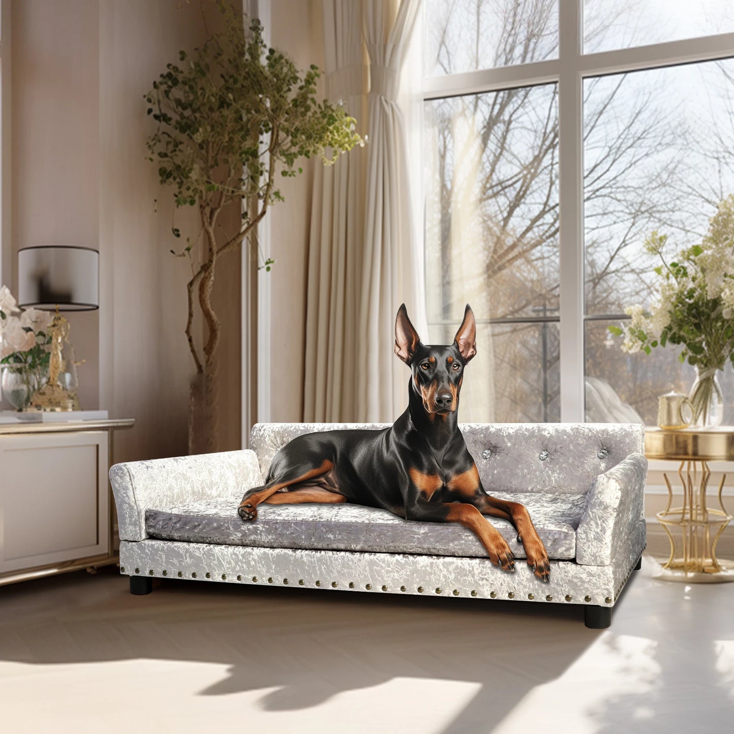 BINGOPAW Dutch Velvet Upholstered Pet Lounge Chair With Detachable Pad