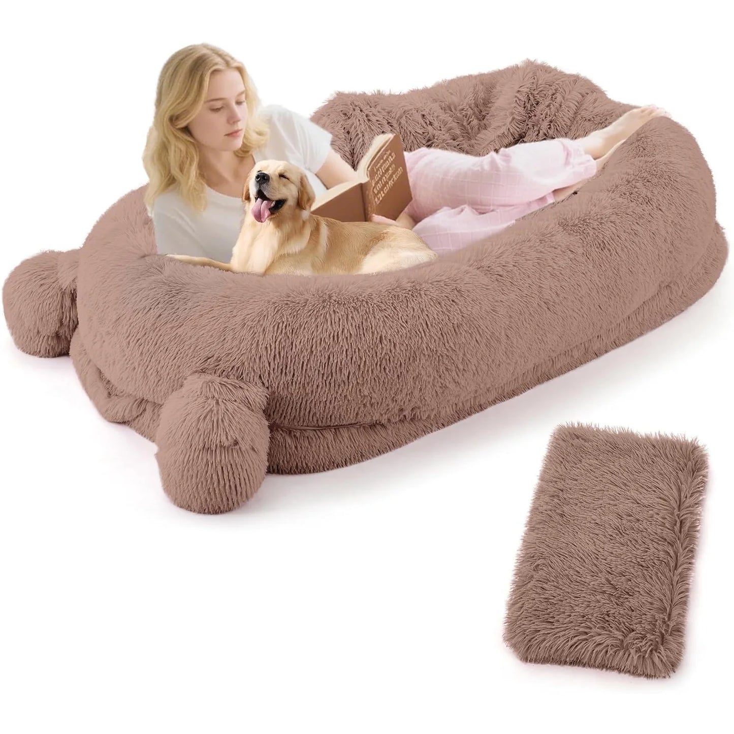 HiMISSCN Memory Foam Dog Bed With Storage Pockets And Blanket