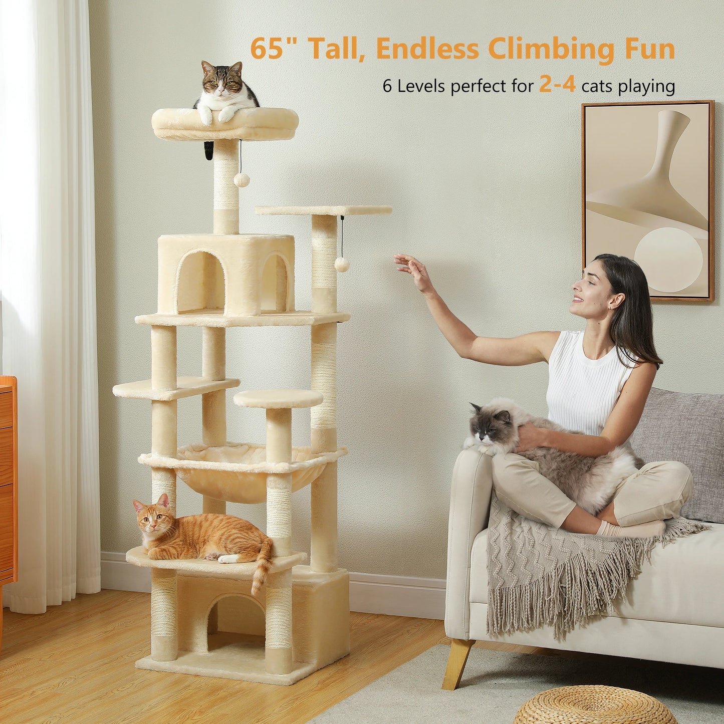 PEQULTI Cat Tree Tower With Scratching Posts And Multiple Levels