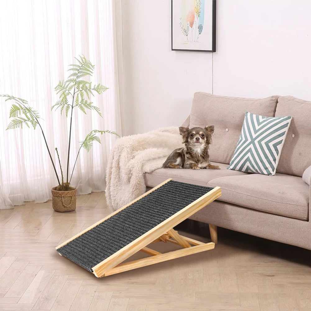 TWISTER.CK Pet Dog Ramp Ladder Natural Pine Wood Folding Adjustable Two Height