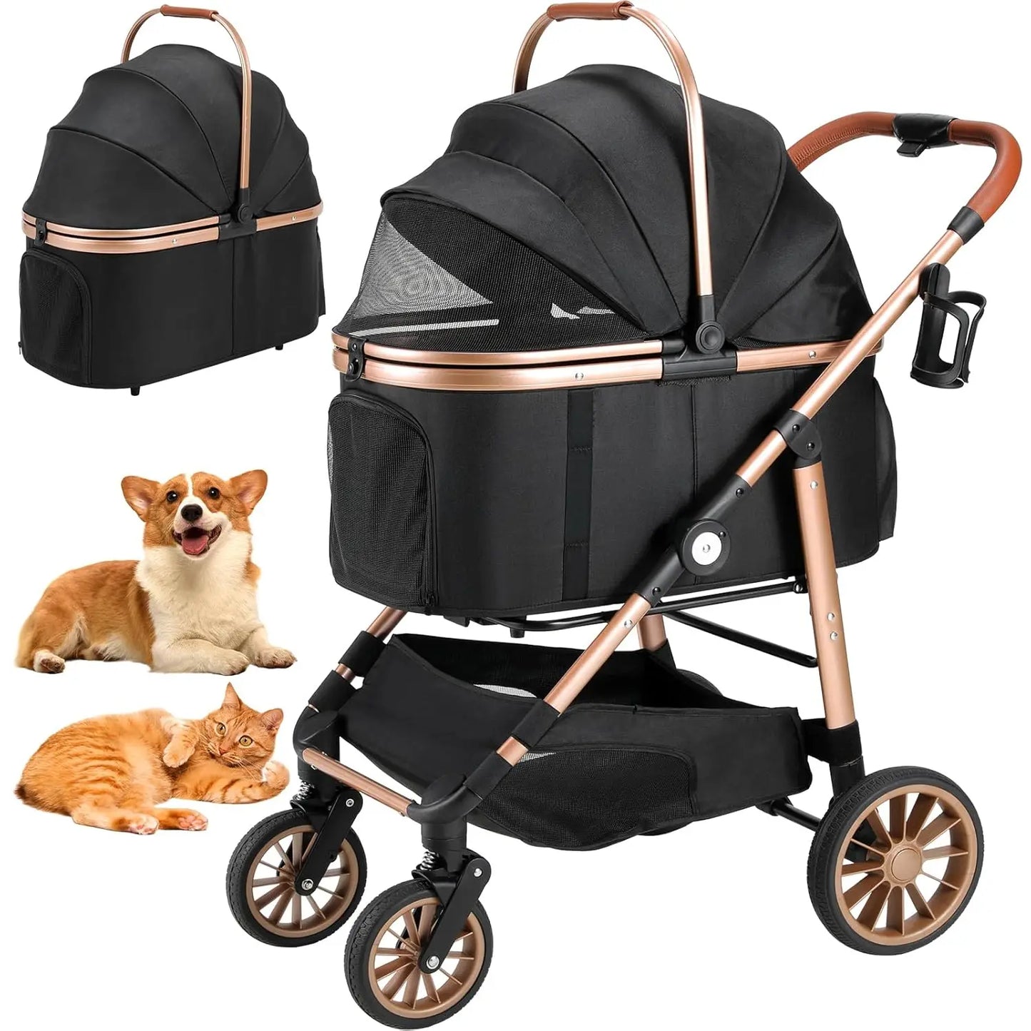 360 Degree High Wheels Foldable Pet Stroller 2in1 Dog Cat Buggy Max Load 25 Kg