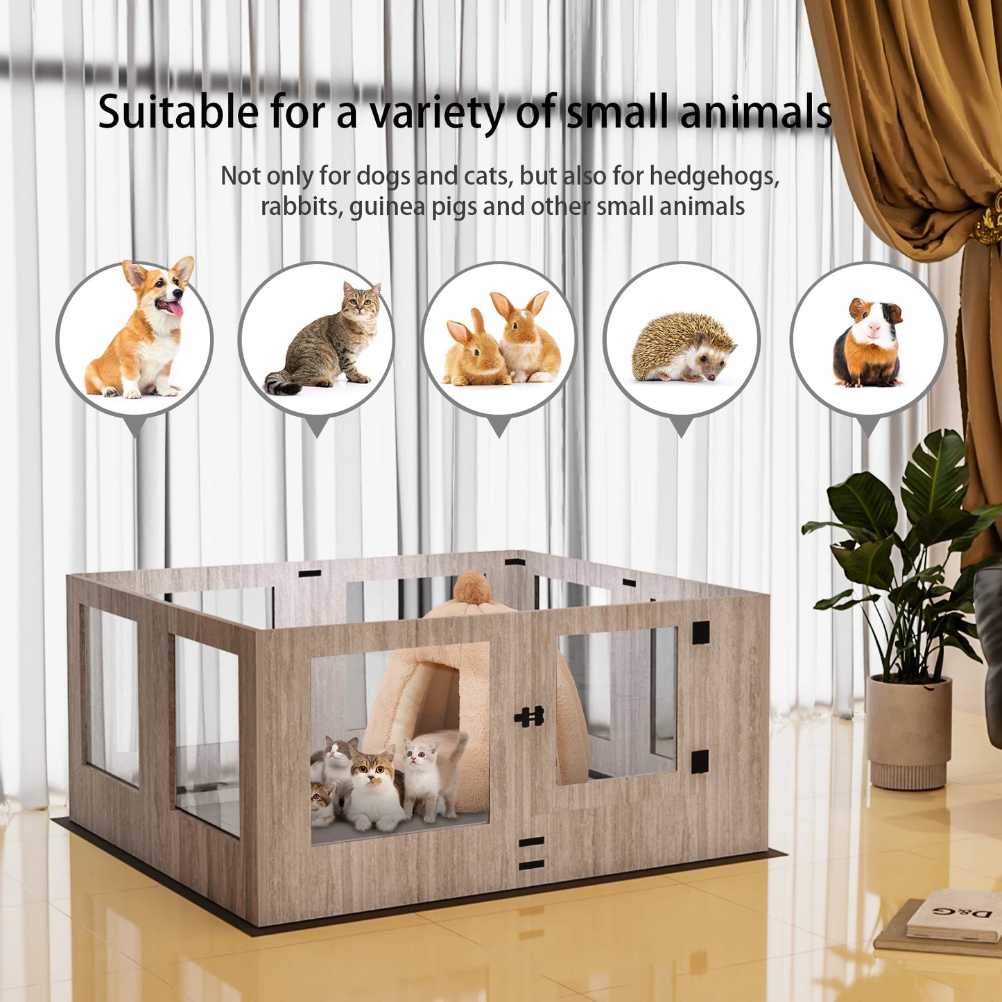 BINGOPAW Tempered Glass Dog Playpen With Pad Indoor Exercise Fence