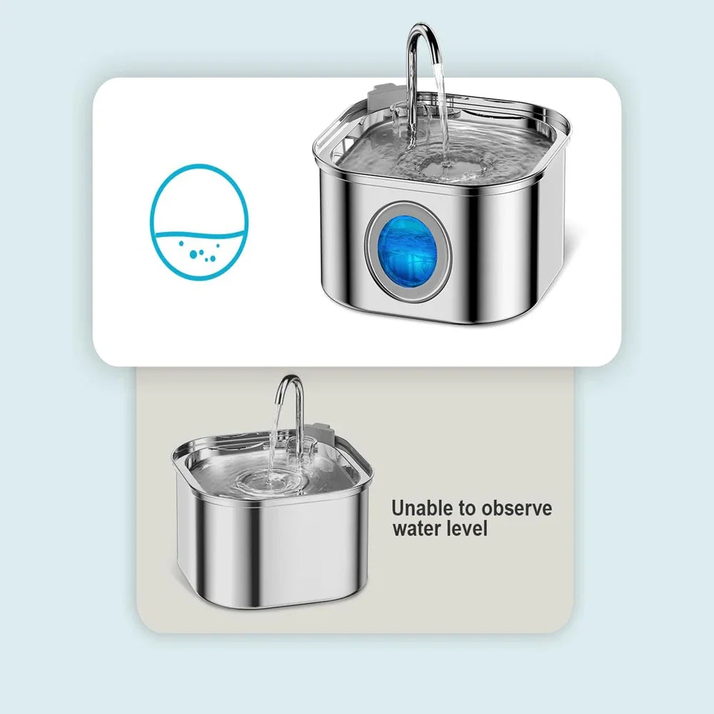 Stainless Steel Pet Water Feeder With Visual Window Dispenser