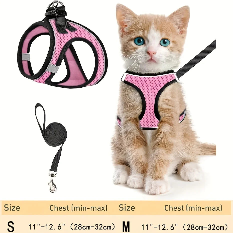 Reflective Cat Harness And Leash Set With Mesh Vest Polyester