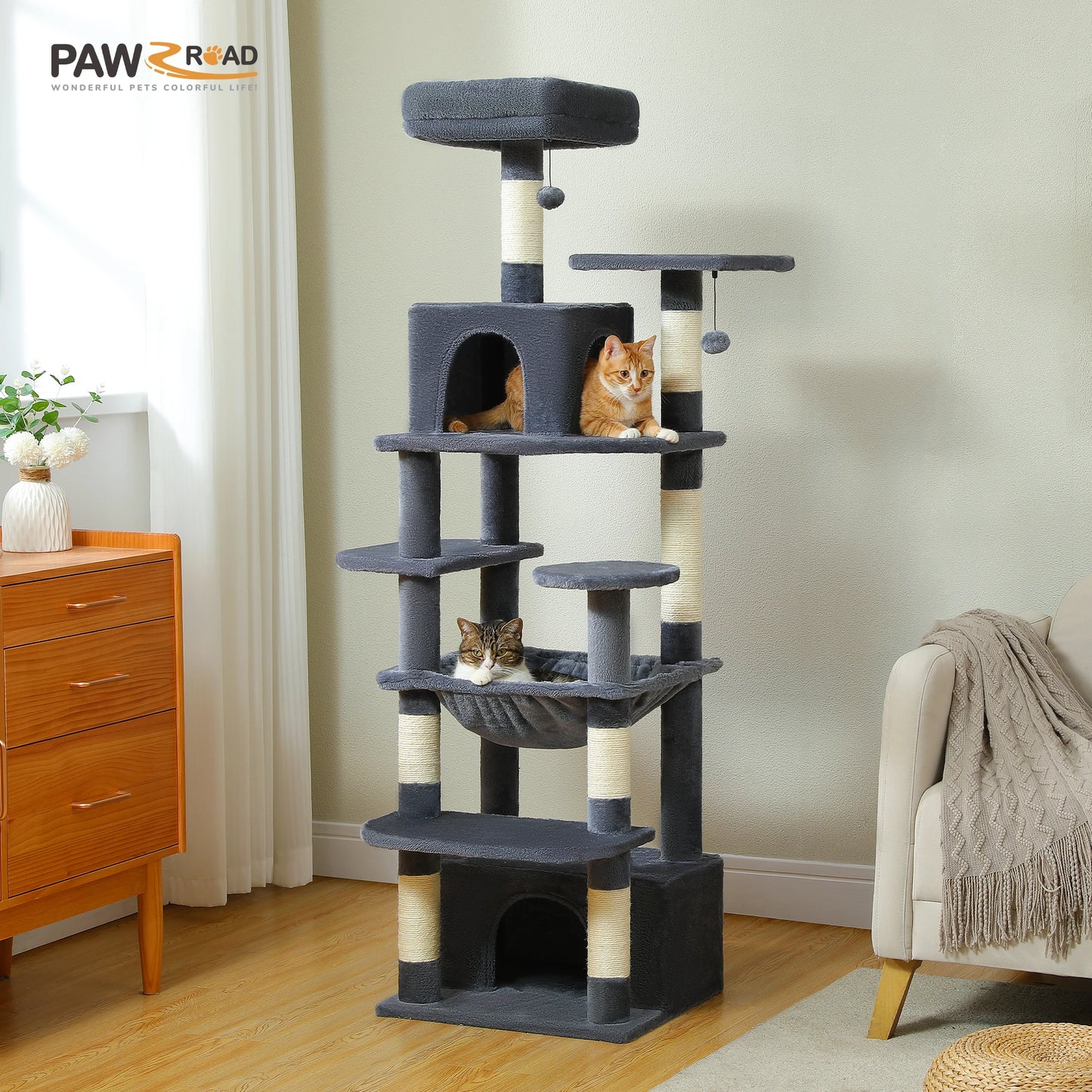 PEQULTI Cat Tree Tower With Scratching Posts And Multiple Levels