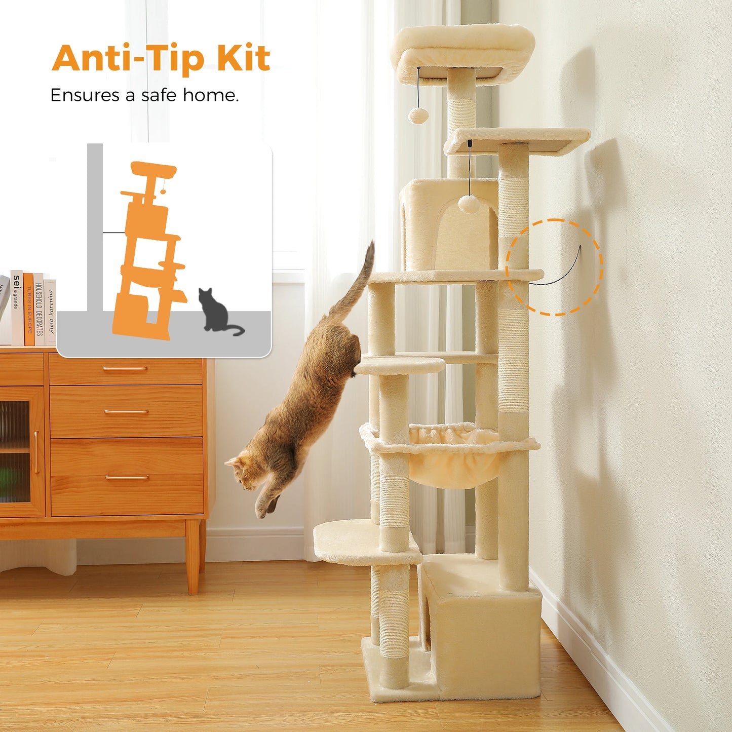 PEQULTI Cat Tree Tower With Scratching Posts And Multiple Levels