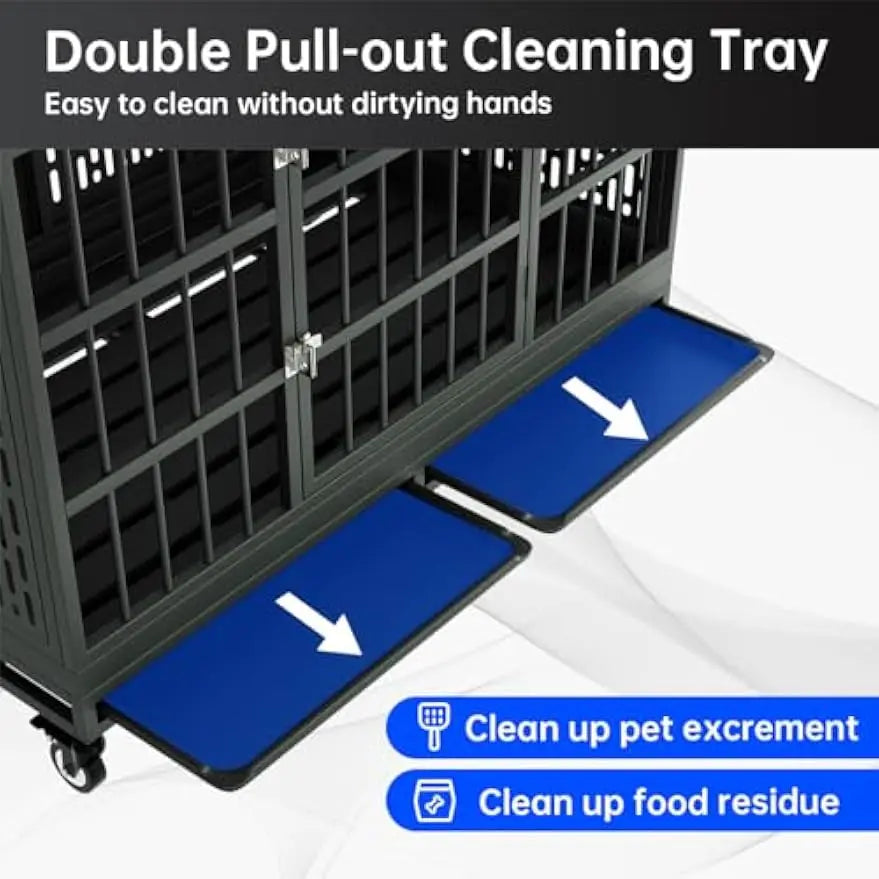 48-Inch Heavy-Duty Dog Crate with Wheels, Folding Metal Cage for Large Dogs, XL XXL Size with Removable Tray