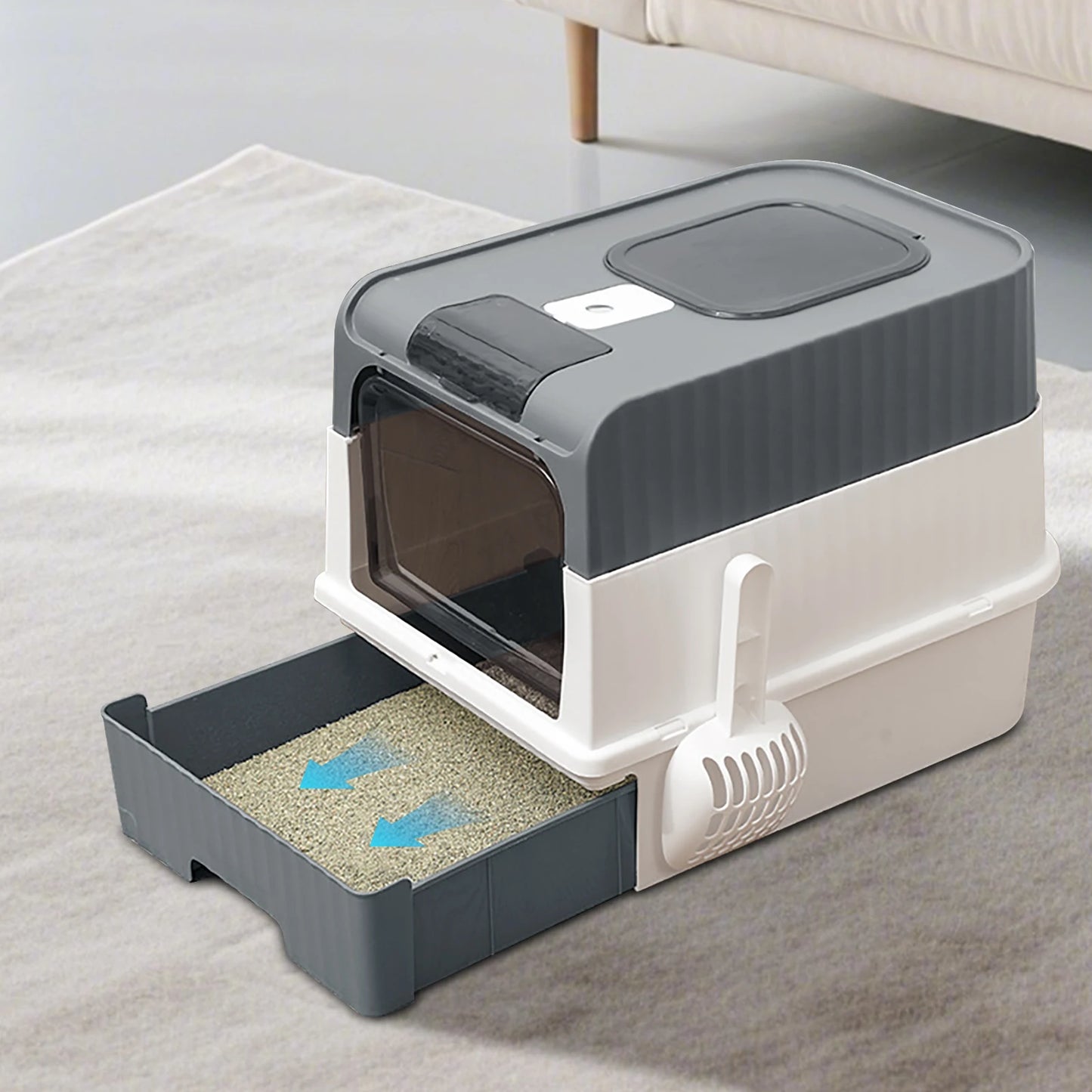 Enclosed Cat Litter Box Extra Large Anti Odor Anti Spill With Transparent Door Covered Cat Toilet Pet Cleaning Products For Cats
