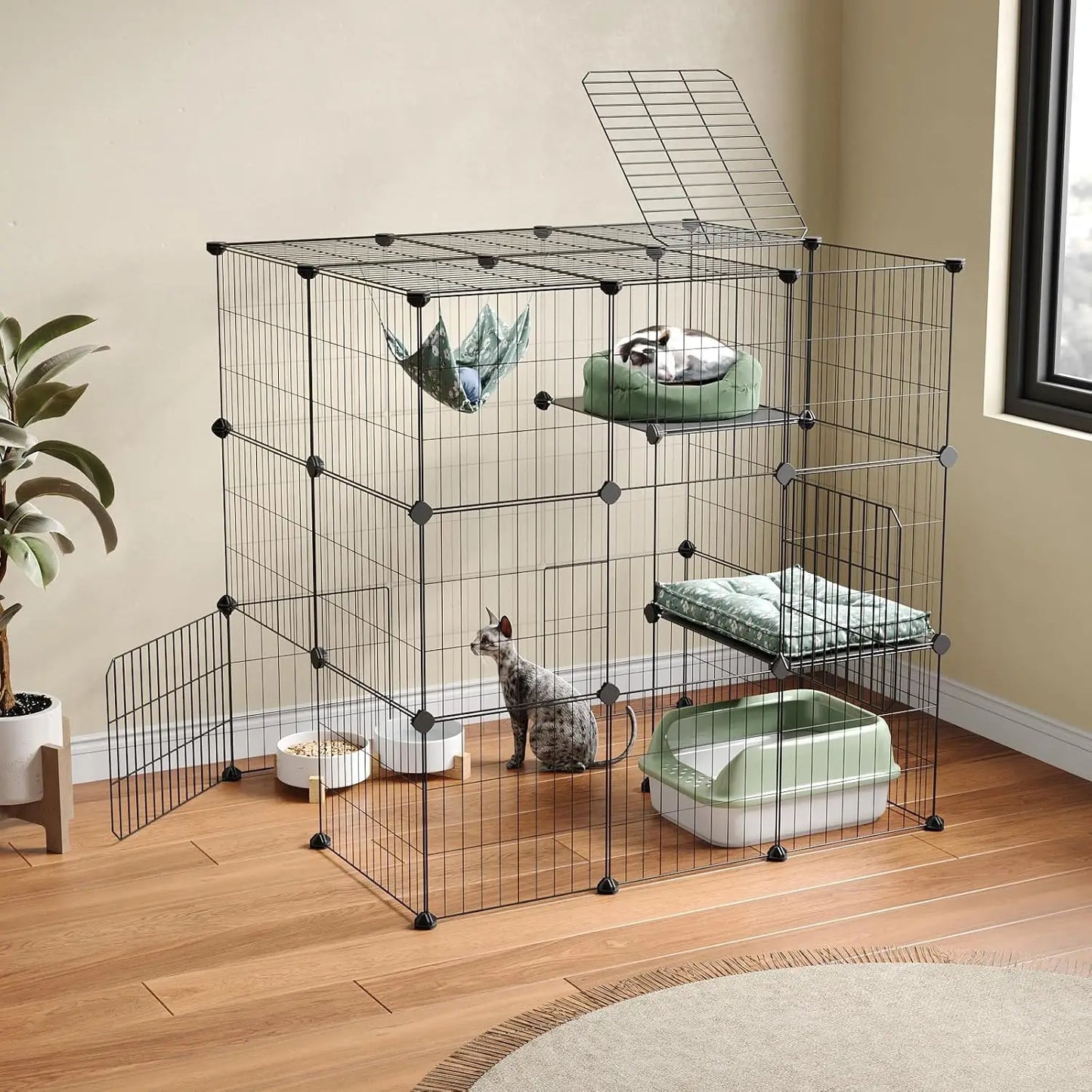 3-Tier Indoor Cat Cage Enclosure DIY Playpen Detachable Wire Kennel