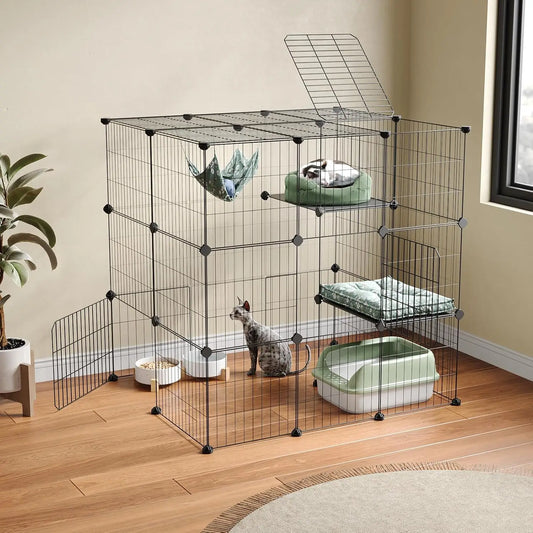 3-Tier Indoor Cat Cage Enclosure DIY Playpen Detachable Wire Kennel