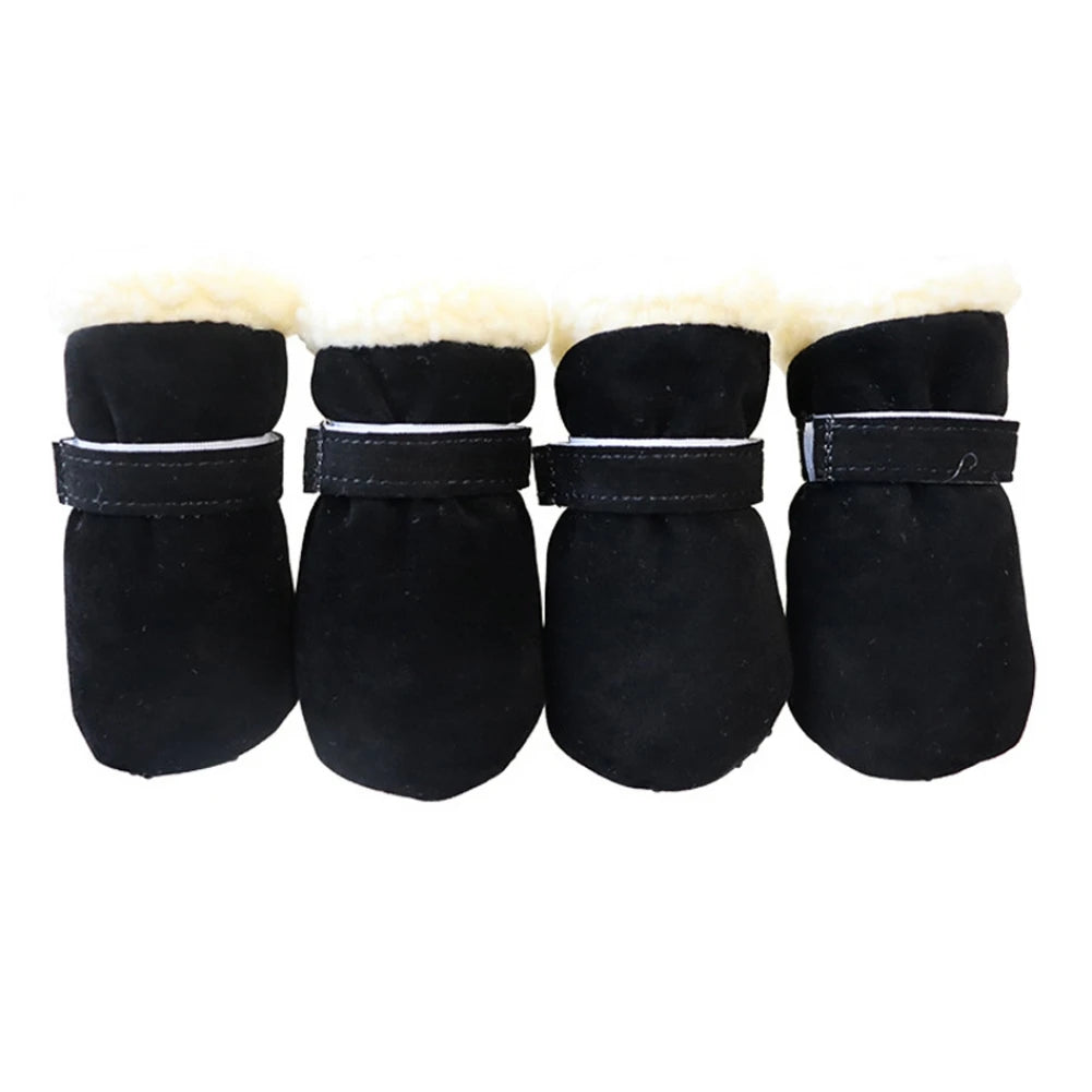 NONECN Plush Dog Boots 4 Pack Warm Anti Slip Shoes
