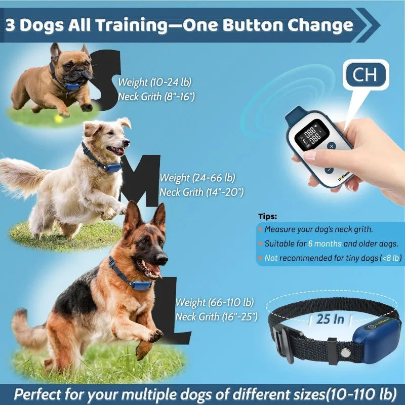 Dog Training Collar With Remote 3 Channel IP67 Waterproof 3300Ft