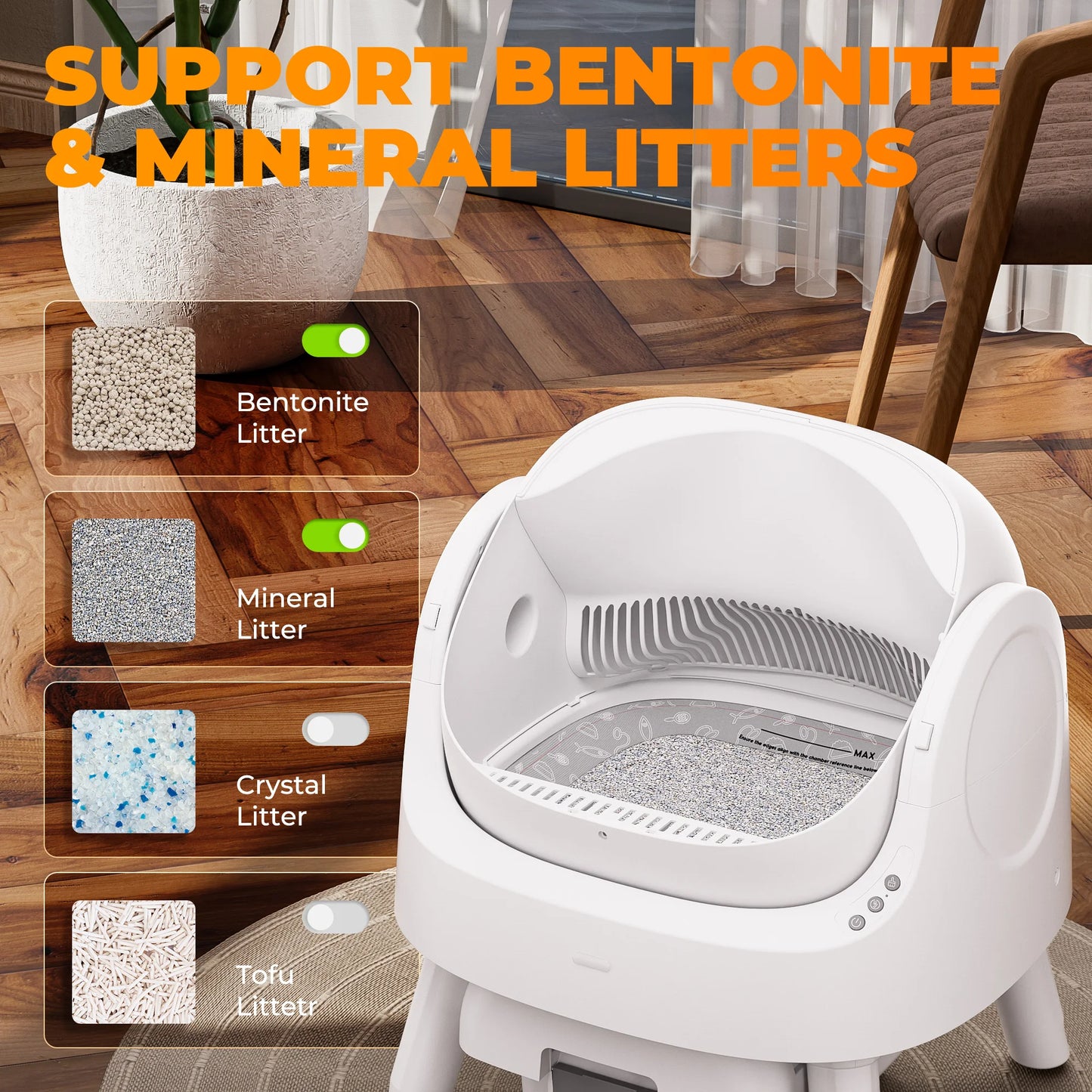 PetPivot AS11 Open-Top Automatic Self Cleaning Cat Litter Box with Safety Protection, Cat Litter Mat and Trash Bags Included