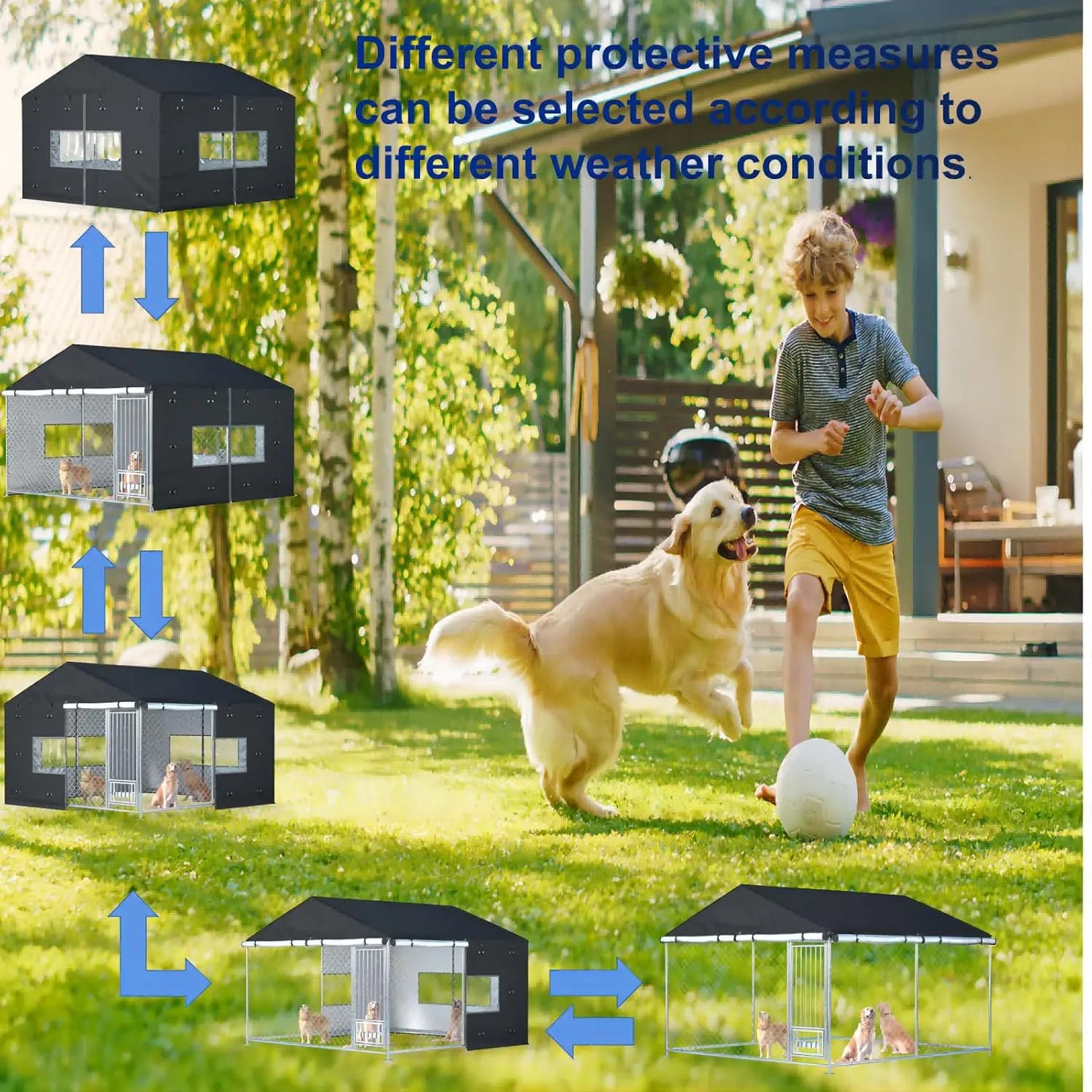 Waterproof Outdoor Dog Kennel Cover for 10x10x7 ft Cages, Heavy Duty 600D Oxford Fabric, Black
