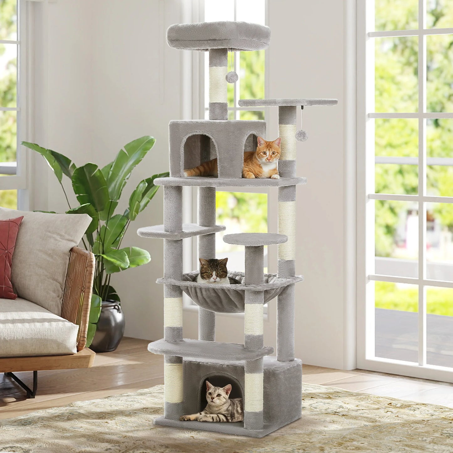 PEQULTI Cat Tree Tower With Scratching Posts And Multiple Levels