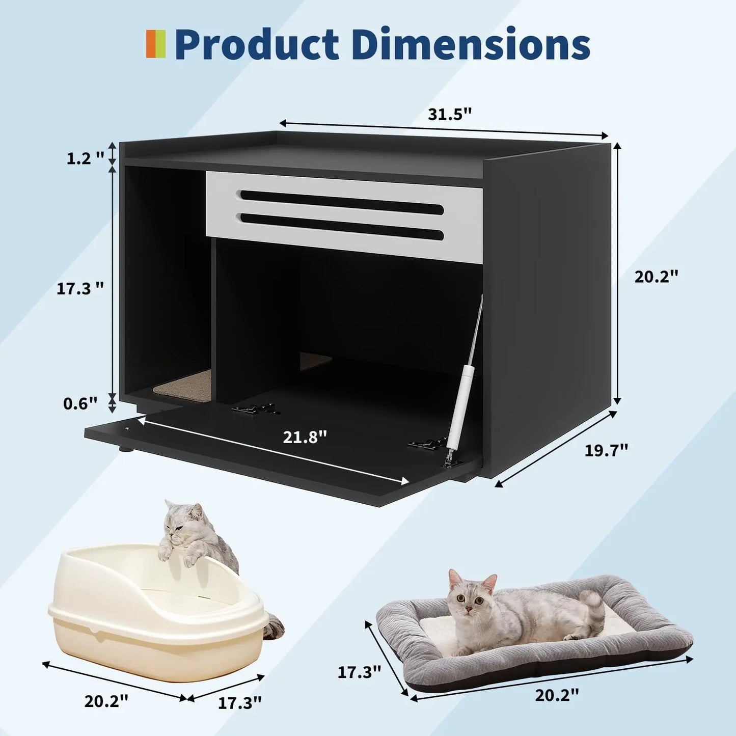 Cat Litter Box Furniture with Flip-Down Door, Spacious Hidden Cat Litter Box Enclosure Cabinet, Ventilated Covered Litterbox