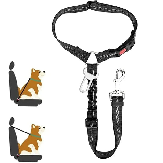 2-In-1 Dog Car Seatbelt Restraint Reflective Safety Belt