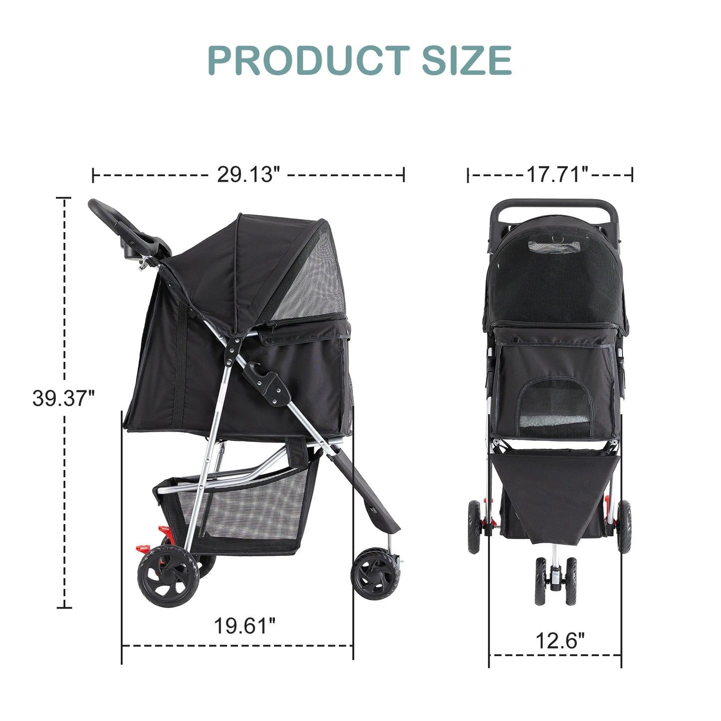 3 Wheel Foldable Pet Stroller For Small Dogs And Cats With Mesh Cup Holder