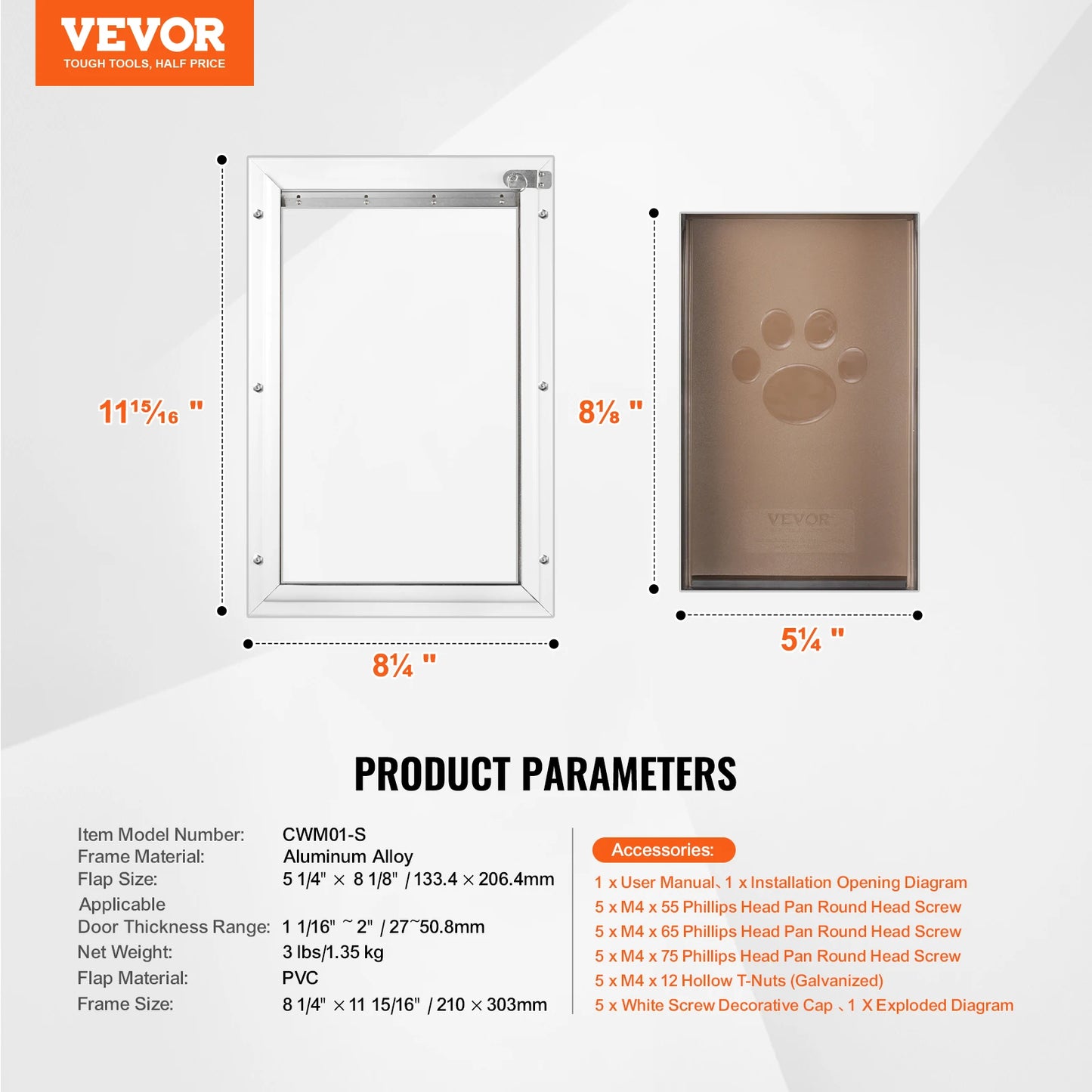 Pet Door Aluminum Frame With Lock And Flap System Weatherproof
