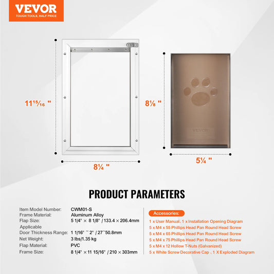 SucceBuy Aluminum Pet Door With Lockable Flap Weatherproof