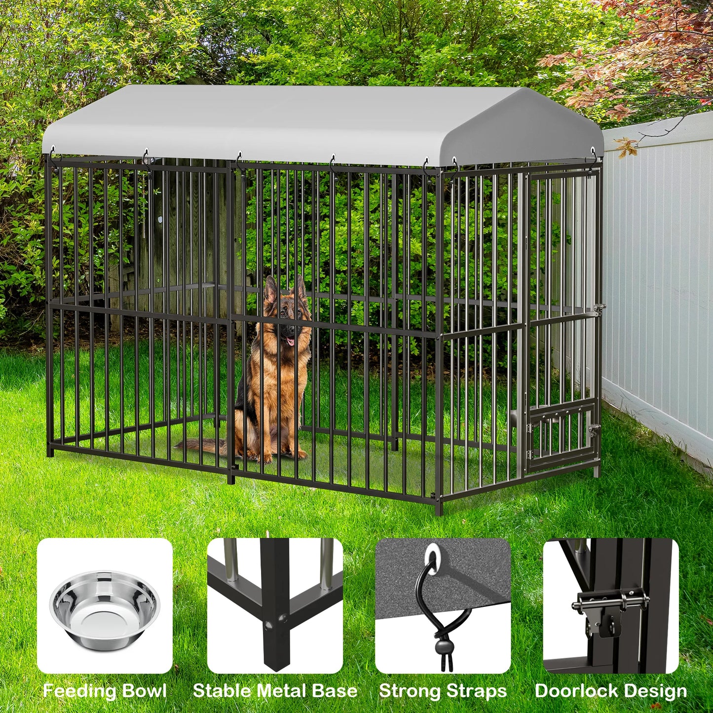 HiMISS Galvanized Metal Dog Kennel With Secure Lock Cover