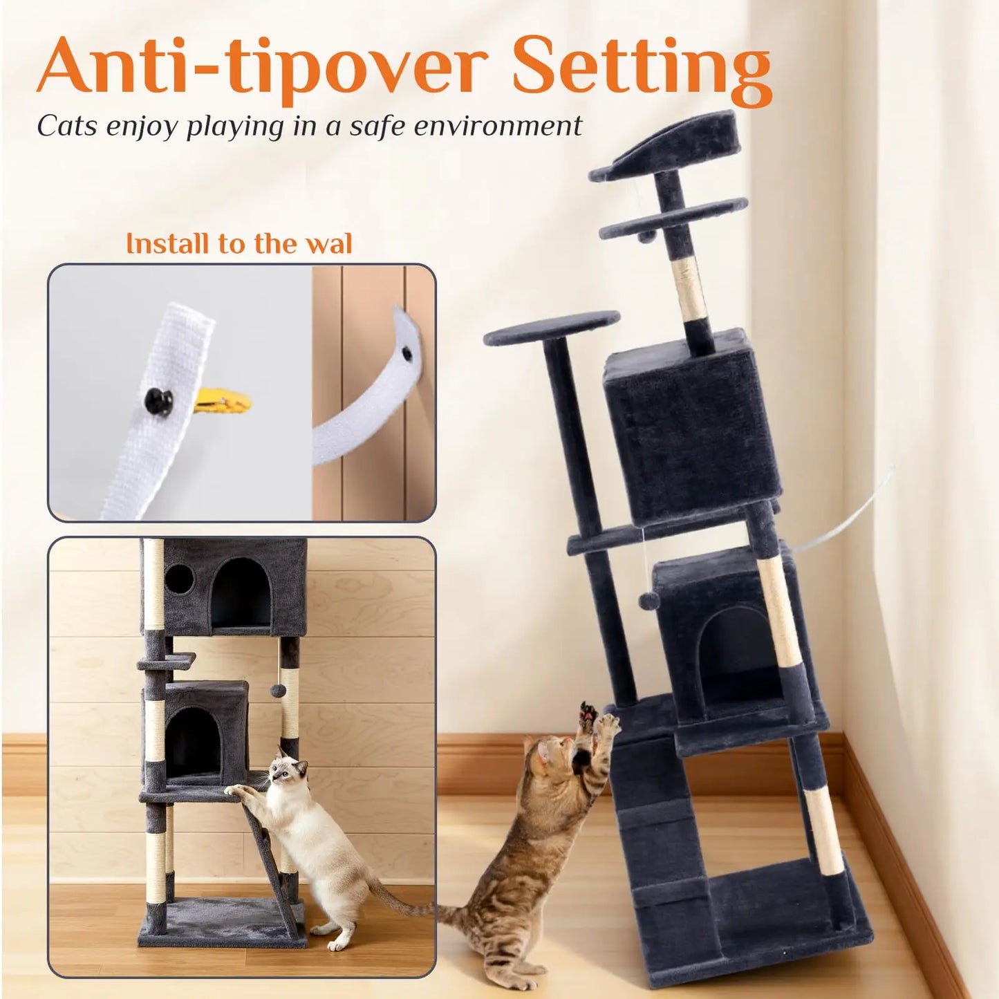 JHK 70 inch Cat Tree Tower Large Multi Level Cat Climbing Tower with Condo Natural Sisal Scratching Posts Pet House for Indoor