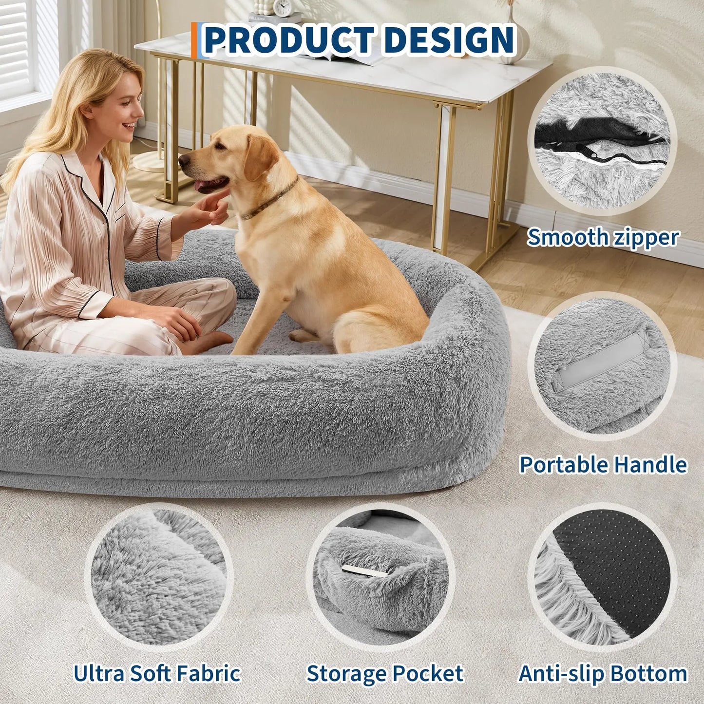 HiMISS Orthopedic Faux Fur Dog Bed With Pillow