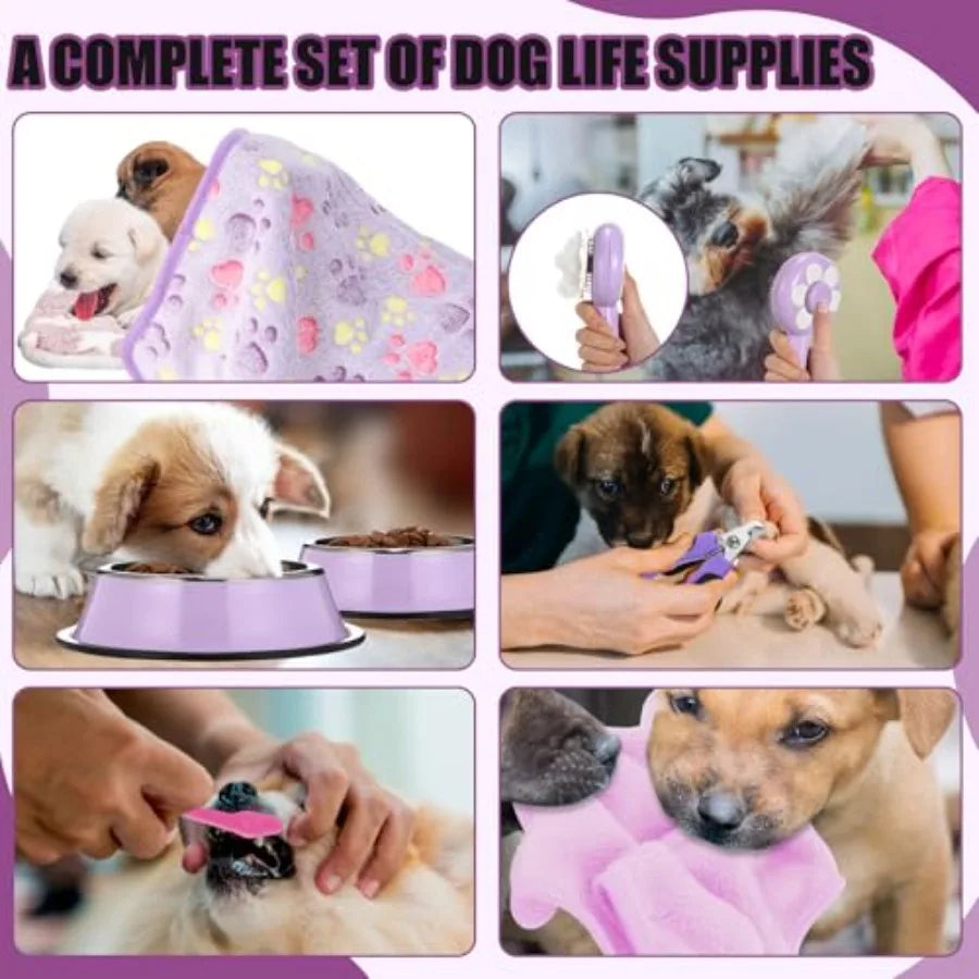 50 Pcs Puppy Supplies Starter Kit for Small Dogs Puppy Essentials Includes Leash Bowls Teeth Brushes Water Bottle and More Acce