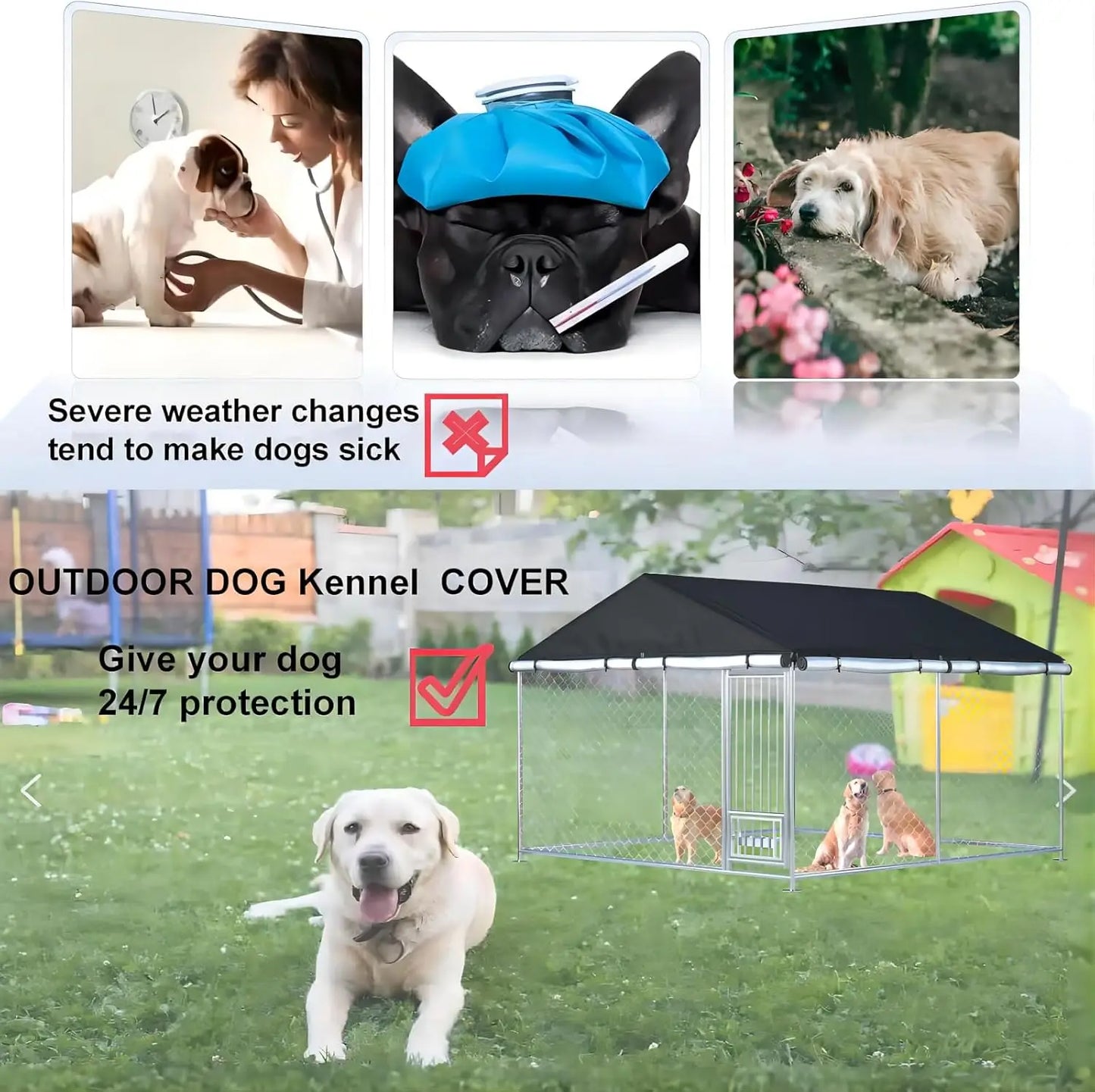 Waterproof Outdoor Dog Kennel Cover for 10x10x7 ft Cages, Heavy Duty 600D Oxford Fabric, Black