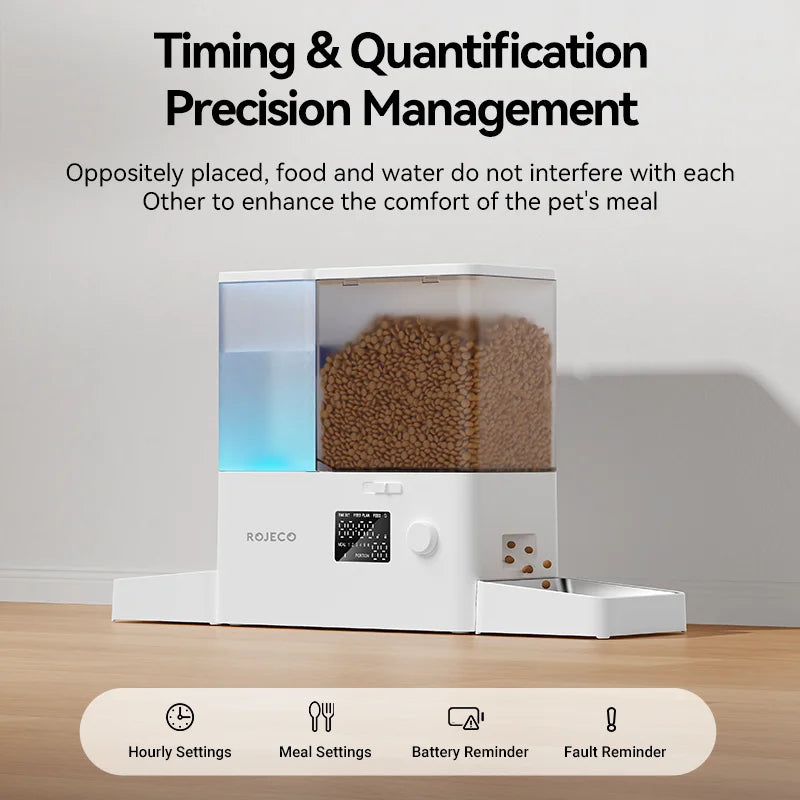 ROJECO 2 In 1 Automatic Pet Feeder Gravity Water Fountain Kibble Dispenser