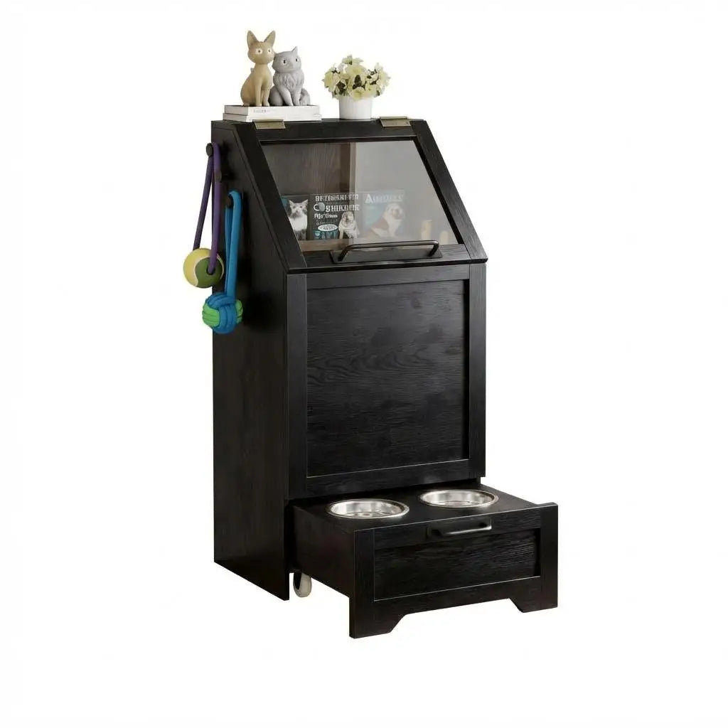 HiMISS Dog Feeding Station With Storage Cabinet And Raised Bowls