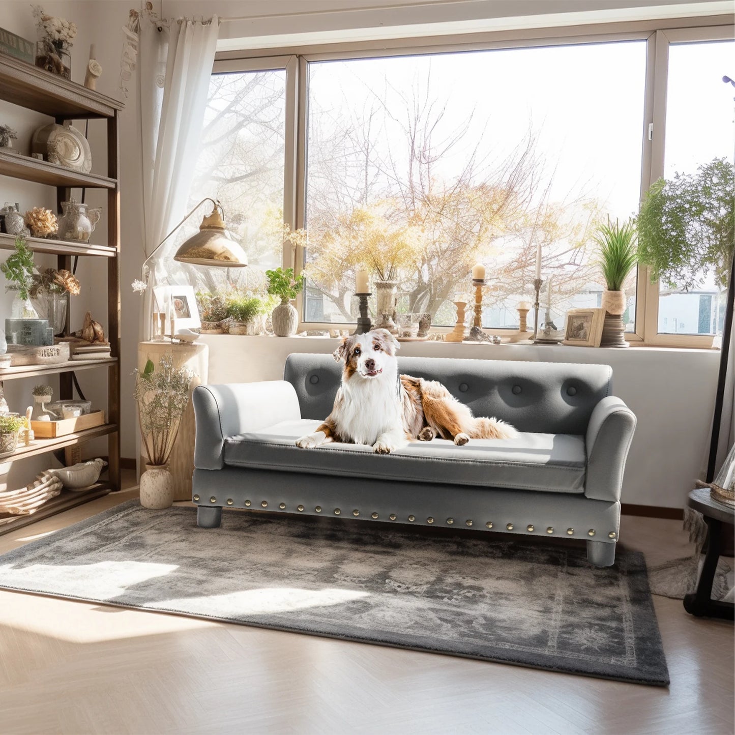 Elevated Dog Bed Sofa Mat Microfiber Leather Cover for Large Pet Snuggle Lounge Chair with Removable Cushion