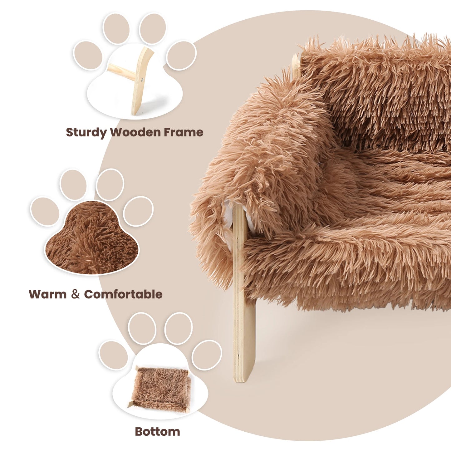 NONECN Wooden Raised Cat Sofa Bed For Indoor Cats