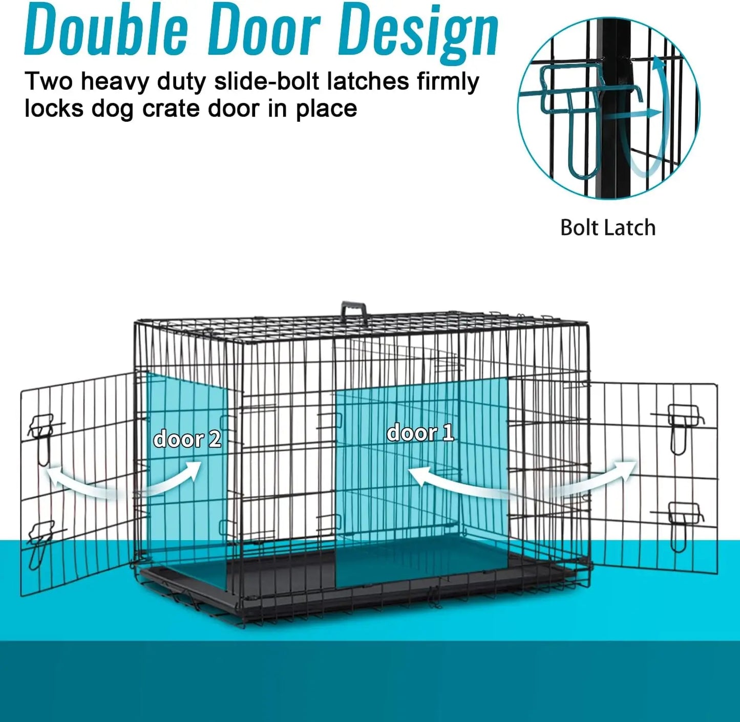 Folding Metal Dog Crate With Double Doors And Leak Proof Tray