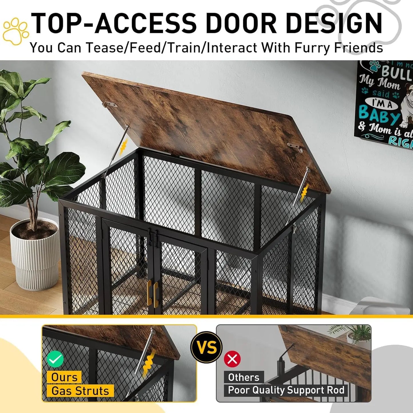 HiMISS Heavy Duty Wooden Dog Crate With Top Access Door