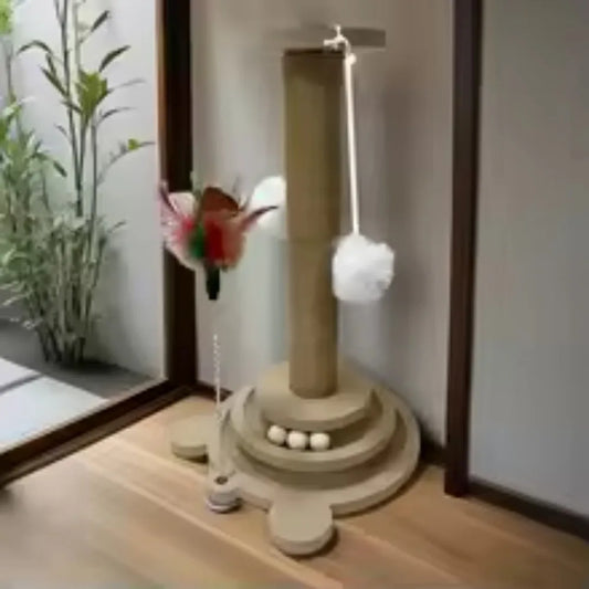 Tall Sisal Cat Scratching Post with Hanging Ball – Vertical Scratcher for Indoor Cats & Kittens, Interactive Toy Included