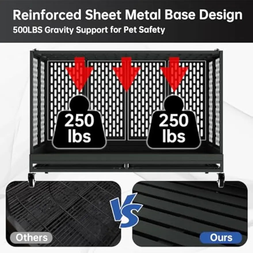 48-Inch Heavy-Duty Dog Crate with Wheels, Folding Metal Cage for Large Dogs, XL XXL Size with Removable Tray