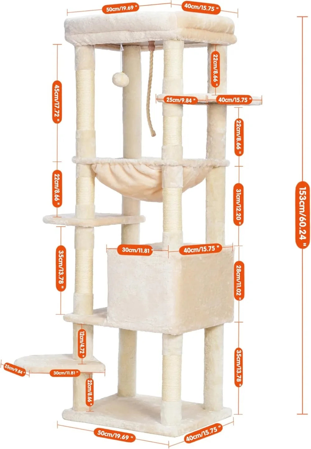 Heybly Cat Tree Heavy Duty Four Levels Indoor Cat Condo