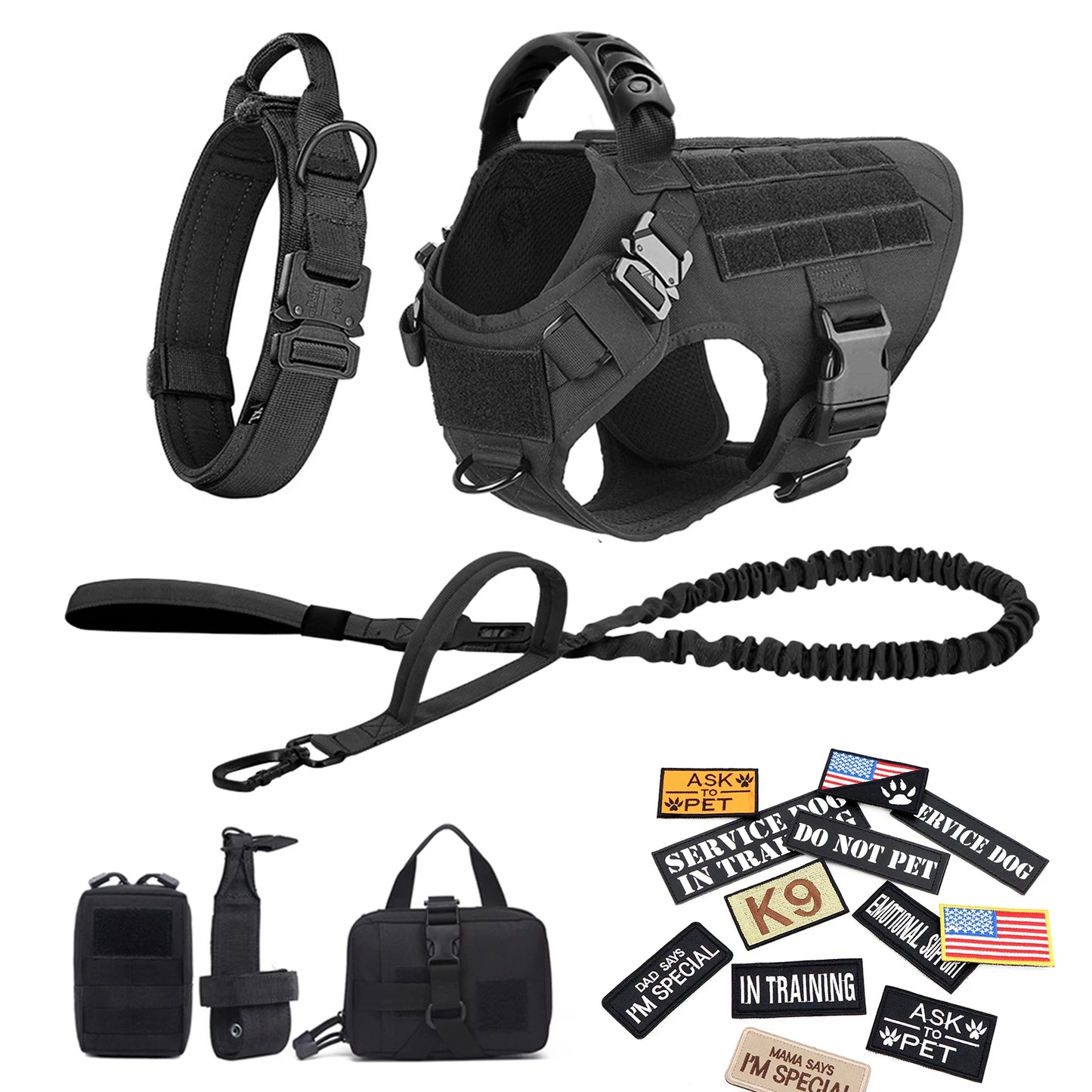 PETRAVELCN Military Dog Harness Vest Set for Malinois Training