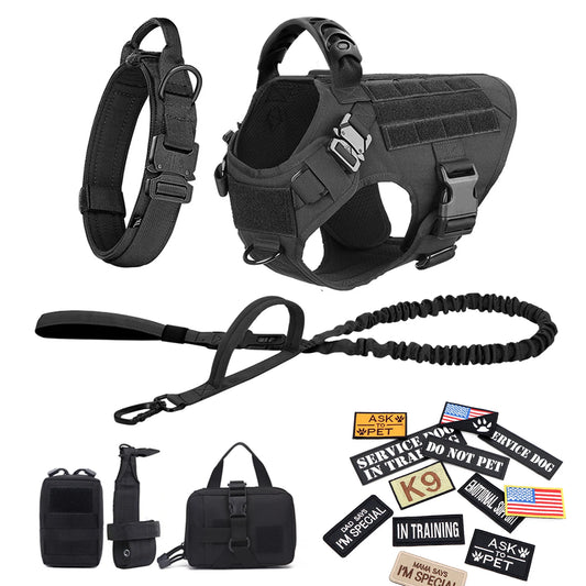 PETRAVELCN Military Dog Harness Vest With Leash And Patches Set