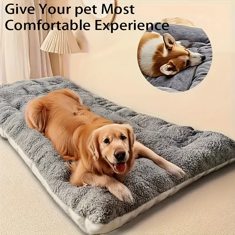 xtra Large Plush Dog Bed Sofa 8-Grid Thick Soft Pet Mat for Small Medium Large Dogs Cats Winter Warm Washable Anti-Slip Rectangu