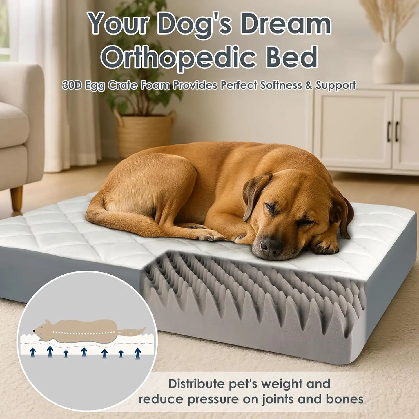 Orthopedic Dog Bed With Memory Foam Waterproof Faux Leather Non Slip
